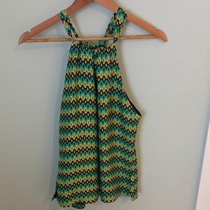 Milly Geometric Print Halter Dress - Teal, Yellow & Black